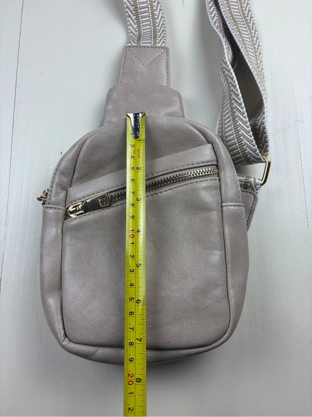 Neutral Taupe Crossbody Sling Bag with Chevron Strap